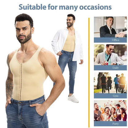 Slimbelle Mens Full Body Shaper Open Crotch Bodysuit Compression Shapewear Underwear Tummy Control Bodysuit Sleeveless Soft Vest