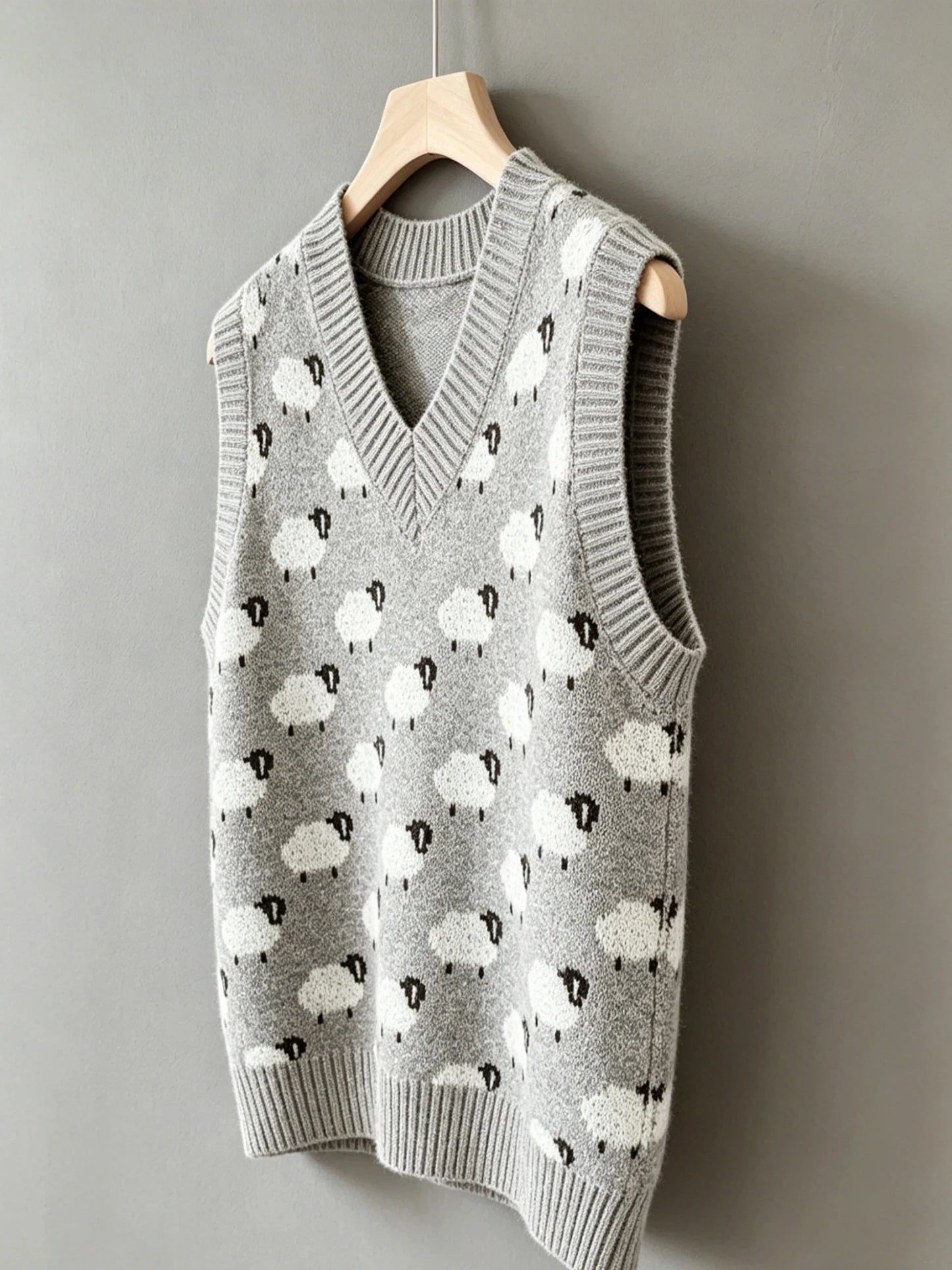 Women's plus size sheep pattern knitted vest, casual and elegant spring/summer style