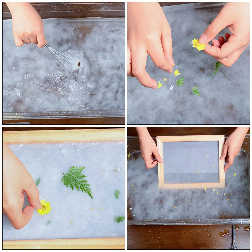 1Set Educational DIY Paper Making Frame Dry Pulp Kit for Kids Environmental Awareness Craft Activity Easy Use Washable Paper