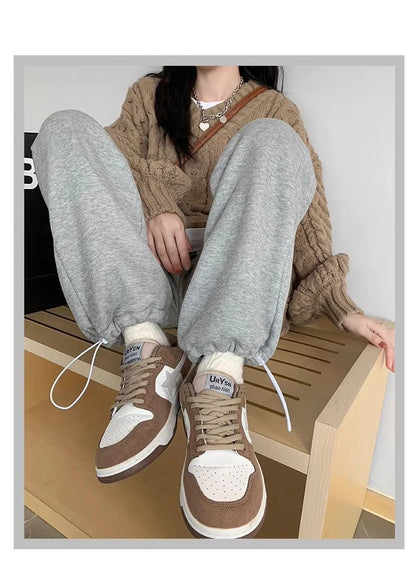 Thickened Fleece Women's Sports Pants Autumn Winter New Style Casual Loose Wide Leg Sweatpants High Waist Polyester Fiber