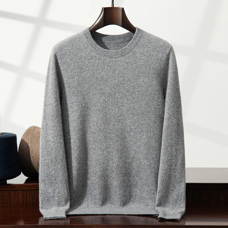 100% Cashmere Men's Pullover Business Casual Solid Knitted Sweater Loose Pull Round Neck Collar Tops Basic Versatile Jumper