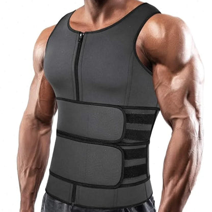 Men Sauna Zipper Waist Trainer Vest Slimming Shirt Tank Top Trimmer Body Shaper Compression Undershirt Fat Burner Workout Tops