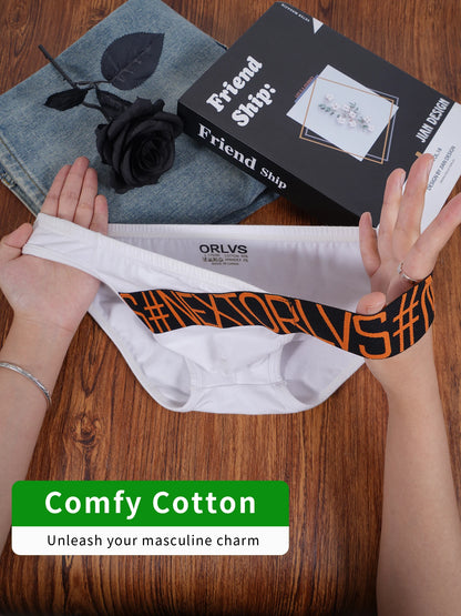 Men's 100% Cotton Briefs U Convex Pouch Letter Logo Elastic Waistband Soft Breathable Fashion Underwear