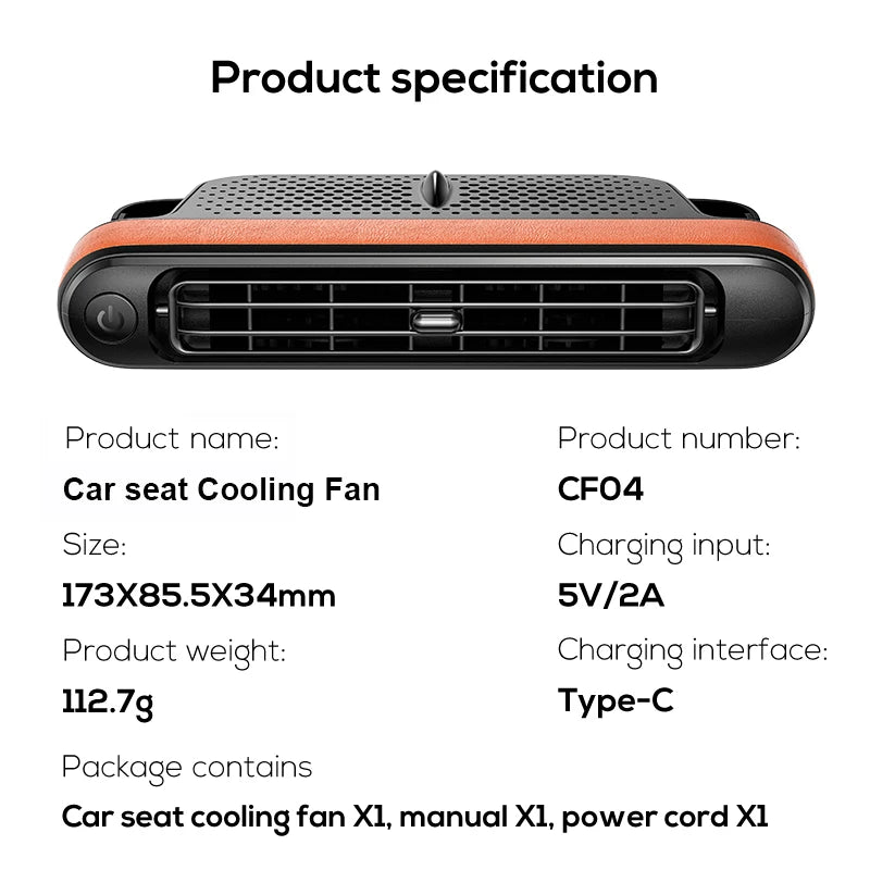 Yanace Portable Car Seat Cooling Fan USB Rechargeable Backseat Air Cooler with Strong Wind for Summer Travel Accessories
