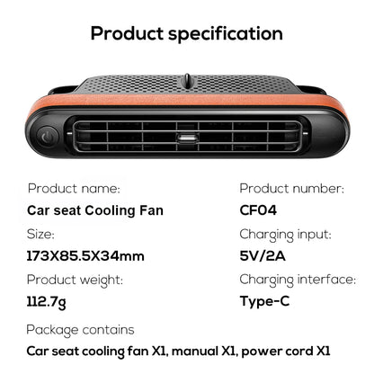 Yanace Portable Car Seat Cooling Fan USB Rechargeable Backseat Air Cooler with Strong Wind for Summer Travel Accessories