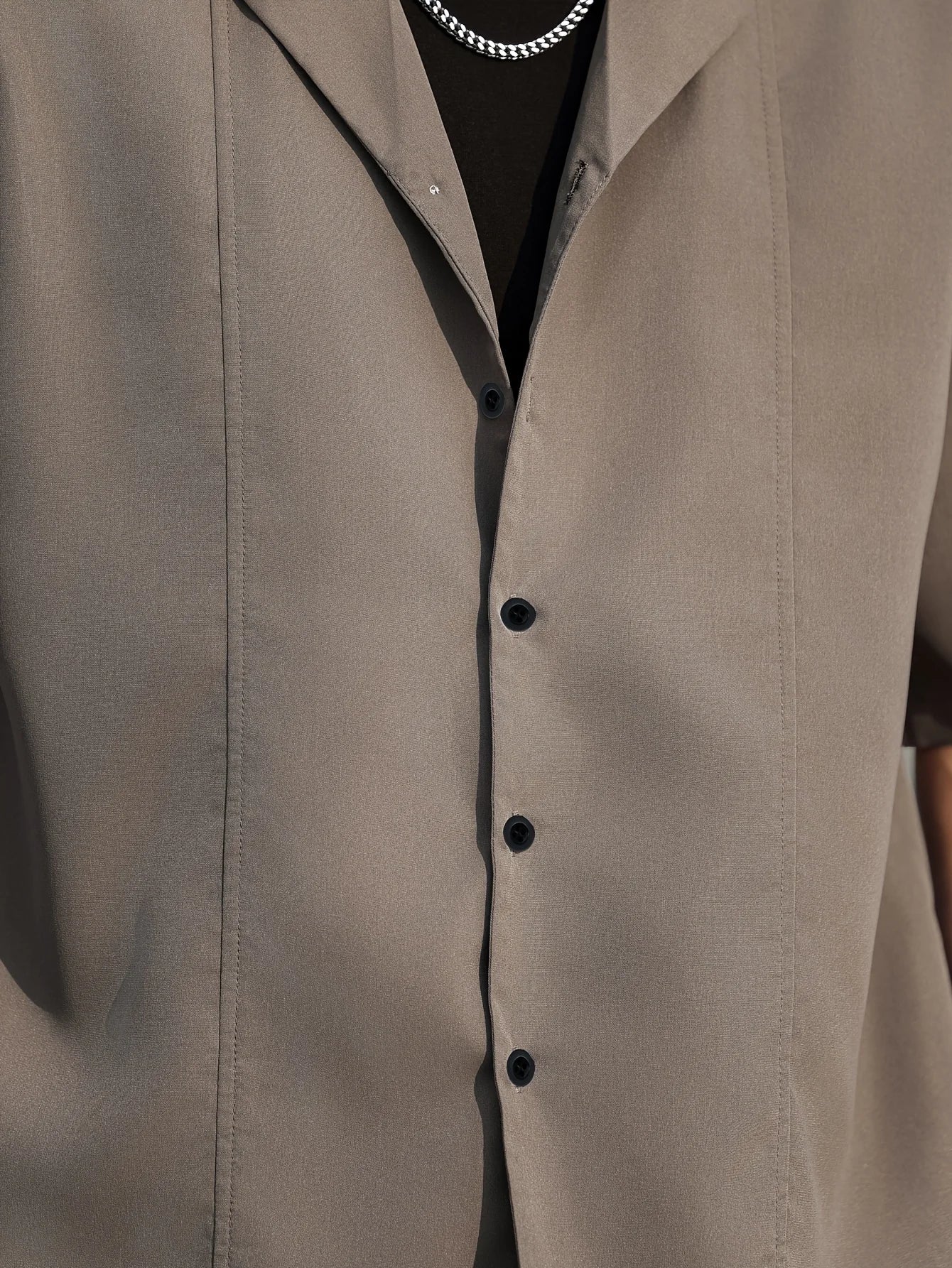 Men's Cuban Collar Casual Short Sleeve Shirt, Summer Solid Color Loose Draped Button-Up Top