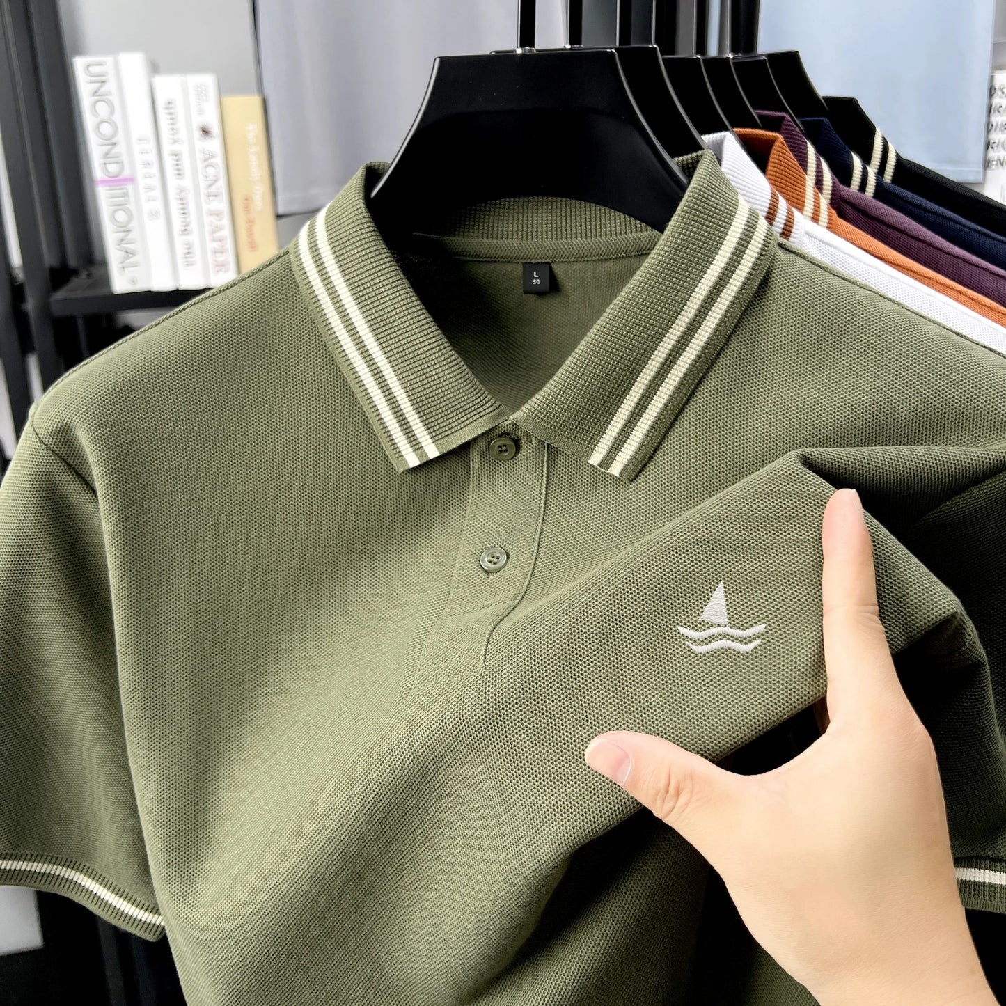 100% Cotton Men's Smart Leisure Polo Shirt Lightweight Comfort Short Sleeve Summer Daily Golf Premium Sailboat Embroidered Tee