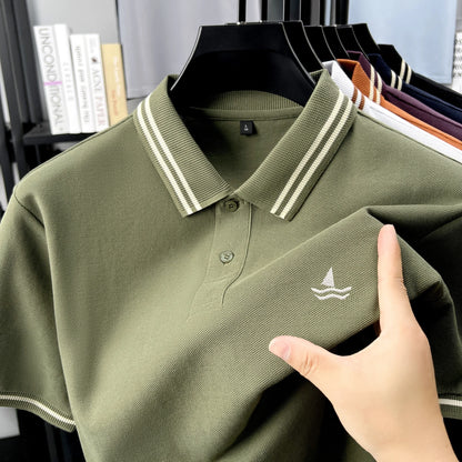100% Cotton Men's Smart Leisure Polo Shirt Lightweight Comfort Short Sleeve Summer Daily Golf Premium Sailboat Embroidered Tee