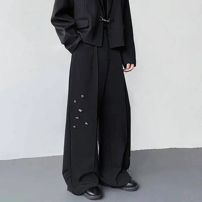 LUZHEN Decorate Elegant Original Fold Design Loose Metal Buckle Straight Trousers Men's 2026 New Handsome Casual Pants JY7587