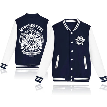 New Supernatural Printed Baseball Jacket Women Men Outdoor Long Sleeves Hip Hop Personality Fashion Sweatshirt Y2K Jersey Coat