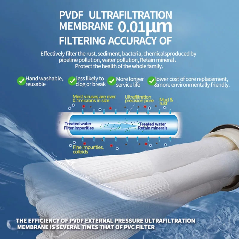 BROVA Super High Flow Rate 15000L Water Purifier 0.01μm PVDF UF System SUS304 Lifespanable Filter Home/Commercial