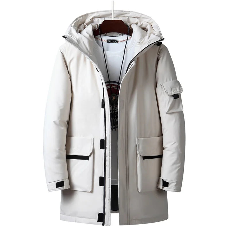 Down Jackets Men Winter Fashion Thick Warm Long Parkas Casual Fur Collar White Duck Down Coats Windproof Hooded Jackets Overcoat