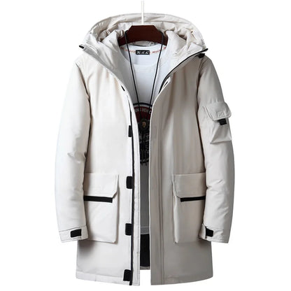 Down Jackets Men Winter Fashion Thick Warm Long Parkas Casual Fur Collar White Duck Down Coats Windproof Hooded Jackets Overcoat