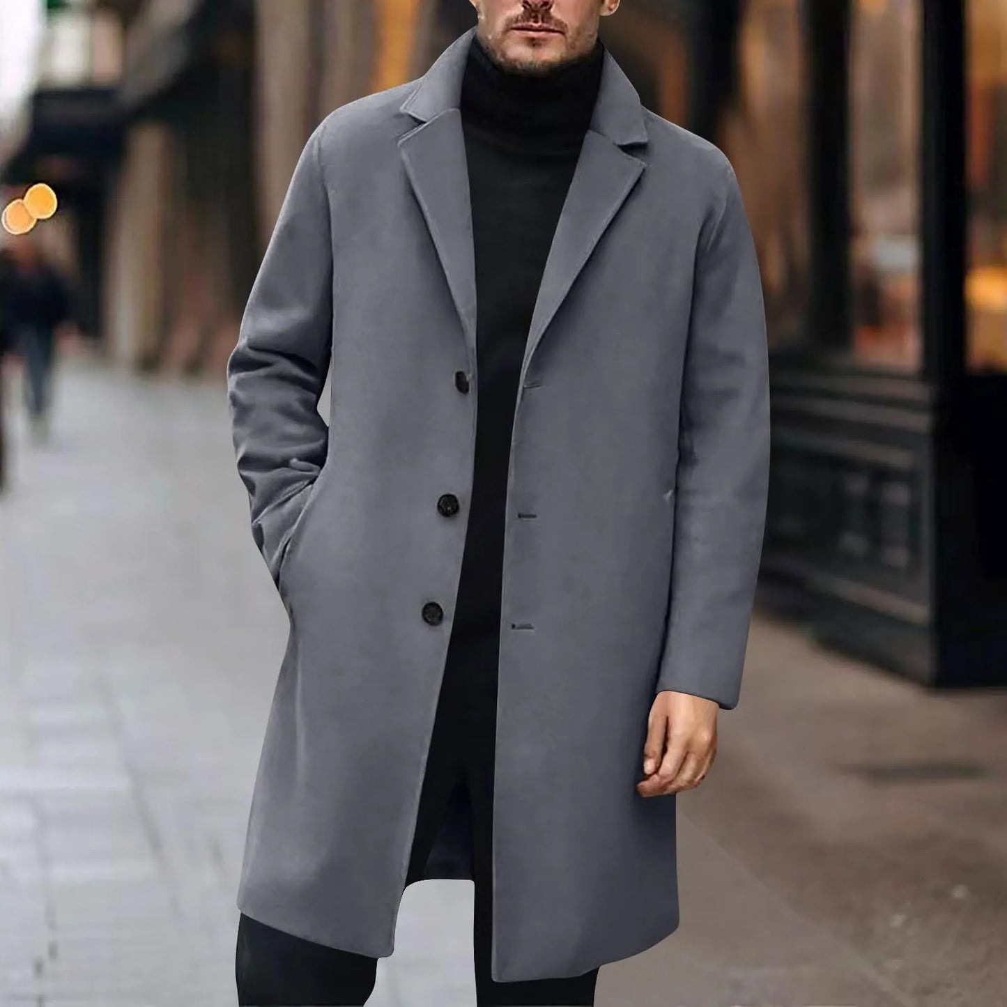 Men Wool Blends Coats Trench Pea Coat 2025 Spring Winter New Solid Color High Quality Men's Wool Jacket Luxurious Brand Clothing
