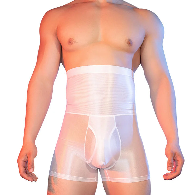 Men's Pants Boxer High Elastic Control Tummy Lift Butt Sexy Shorts U Bulge Pouch Hole Open Oil Shiny Shaper Exotic Man Lingerie