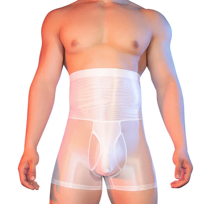 Men's Pants Boxer High Elastic Control Tummy Lift Butt Sexy Shorts U Bulge Pouch Hole Open Oil Shiny Shaper Exotic Man Lingerie