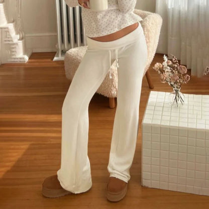 Rockmore Spicy Girl Low Waist Straight Leg Pants Pure Color Flip Waist Versatile Long Trousers Street Style Casual Pants