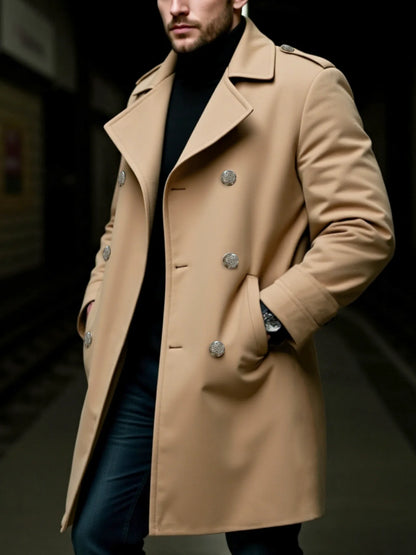 Men's Single-Breasted Wool Coat Thickened for Winter Trench Style Professional Look