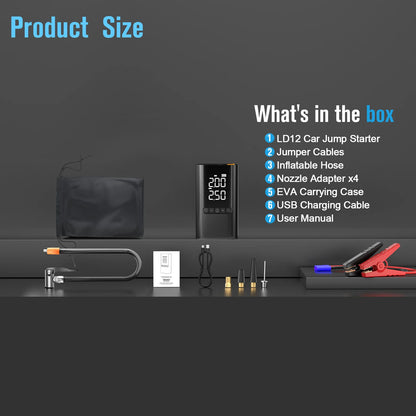 10000 mAh Car Jump Starter&Air Compressor 12V Car Booster Battery Starter Power Bank Warning Light Tire Inflator Car Accessory