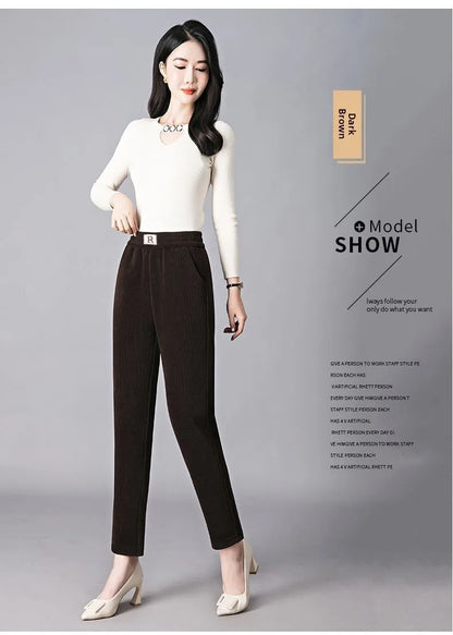Autumn Winter Thickened Fleece Harlan Pants Women's Loose Casual Straight Leg Pants with Pockets Polyester Fiber Long Trousers