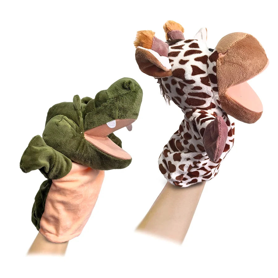 Soft Stuffed Toy Doll Animal Plush Doll Educational Baby Toys Lion Elephant Monkey Giraffe Tiger Bunny Kawaii Hand Finger Puppet