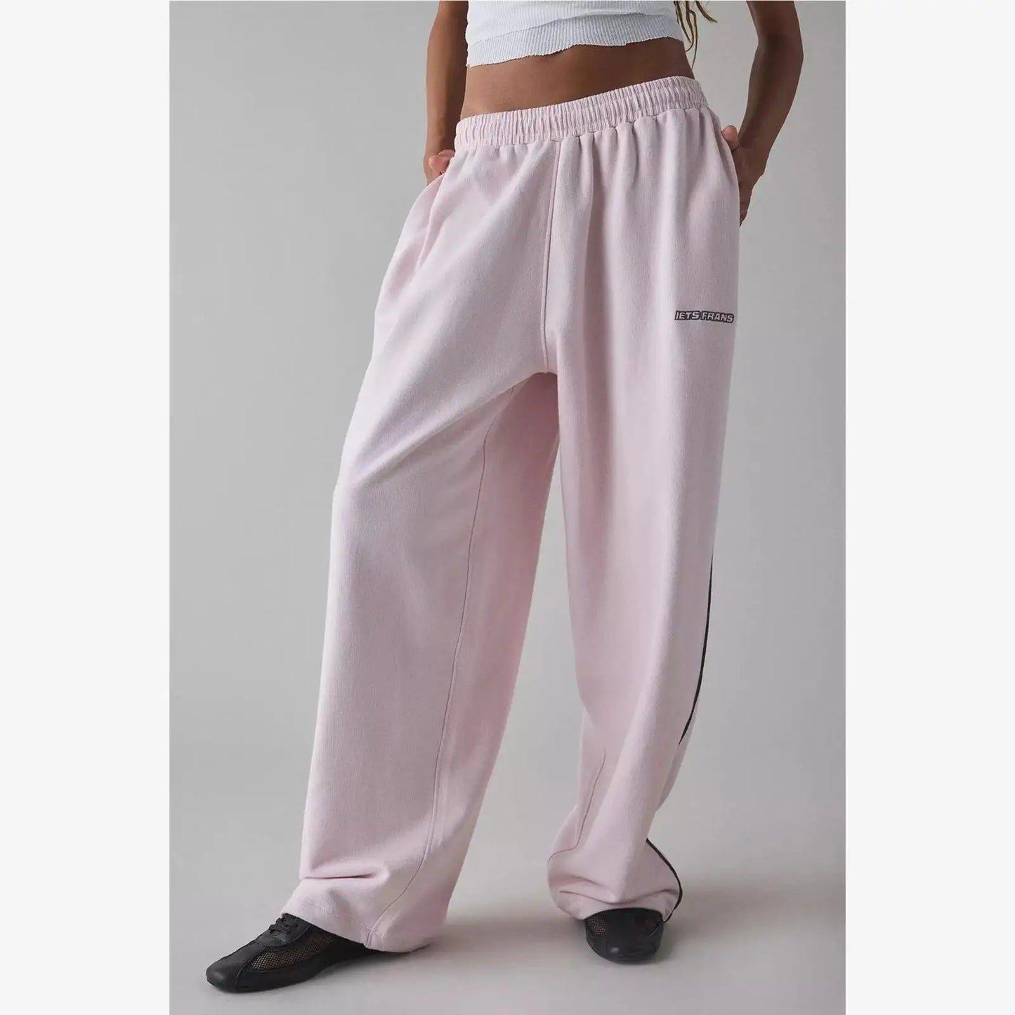 Loose Comfortable Straight Leg Pants Elastic Waist Casual Trousers Mid-Low Waist PVC Fabric Ladies Spring Season Fashion