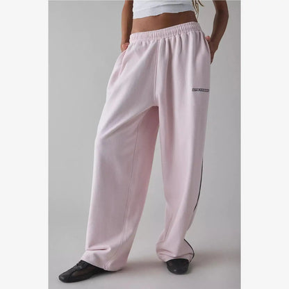 Loose Comfortable Straight Leg Pants Elastic Waist Casual Trousers Mid-Low Waist PVC Fabric Ladies Spring Season Fashion