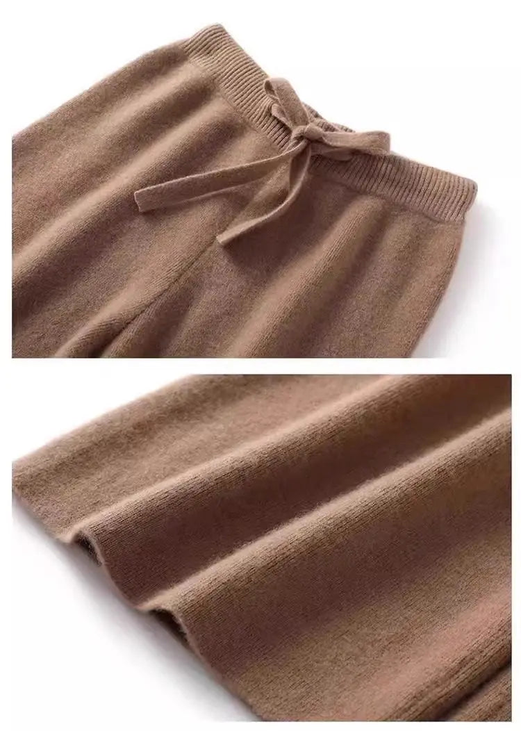High Waist Wool Knitted Wide Leg Pants Women's Outerwear Autumn Winter Thickened Floor-Length Straight Cut Casual Trousers