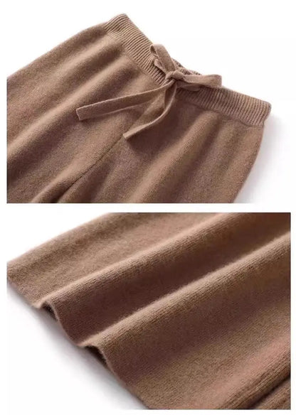 High Waist Wool Knitted Wide Leg Pants Women's Outerwear Autumn Winter Thickened Floor-Length Straight Cut Casual Trousers