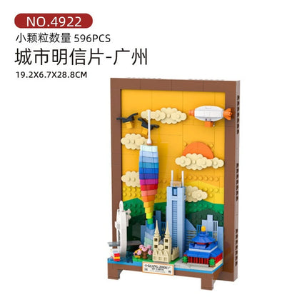 City postcard street view assembly building blocks toys creative ornaments model children's holiday gifts