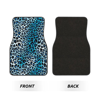 Blue Leopard Animal Print Car Floor Mats Set 4 Pcs Front and Rear Foot Mats Carpet Universal Car Accessories for SUV Van Sedan