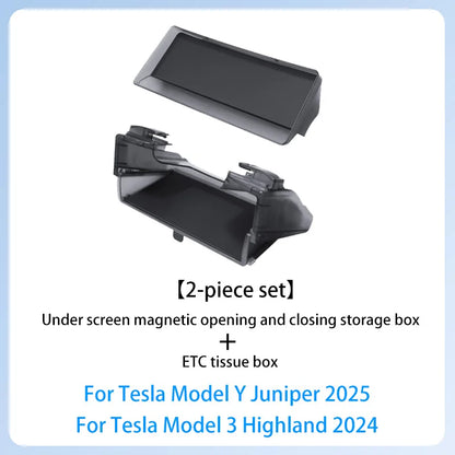 For Tesla Model Y Juniper/Model3 Highland Tray Magnetic Under Screen Hidden Storage Box Magnetic opening and closing storage box