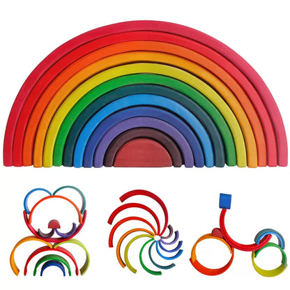 Wooden Rainbow Block Colorful Stacking Building Block Children Open-shaped creative building blocks Montessori Educational Toy