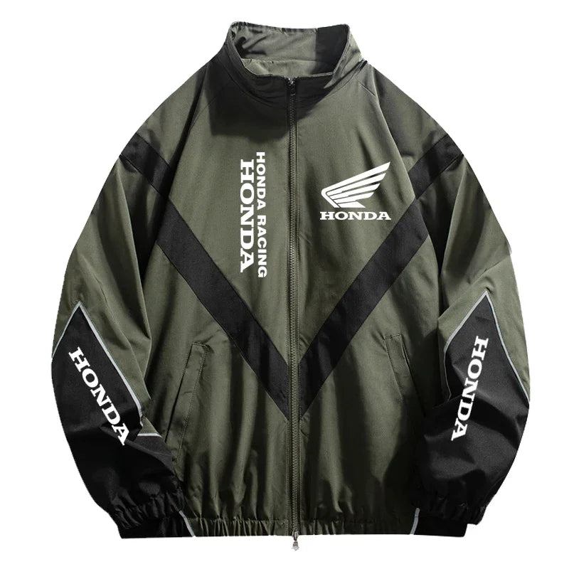Honda Men's High Street Style Patchwork Color Black Windproof Jacket with Honda Logo Outdoor Leisure Sports Spring Coat