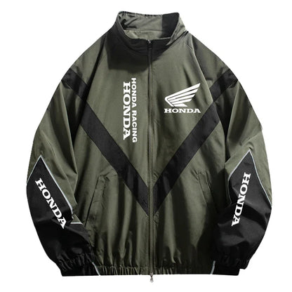 Honda Men's High Street Style Patchwork Color Black Windproof Jacket with Honda Logo Outdoor Leisure Sports Spring Coat