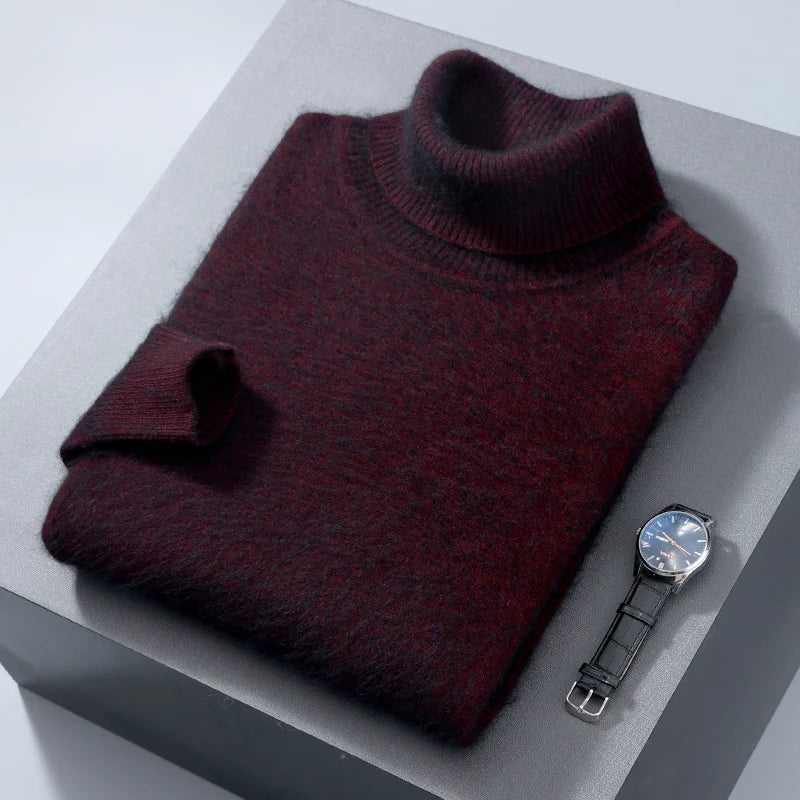 Autumn and Winter Men Loose Turtleneck 100% Mink Cashmere Sweater Men's Casual Thermal Pullover Solid Color Knit Plus-Size Top