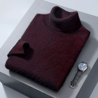 Autumn and Winter Men Loose Turtleneck 100% Mink Cashmere Sweater Men's Casual Thermal Pullover Solid Color Knit Plus-Size Top