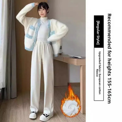Lamb Velvet Thickened Corduroy Wide Leg Pants Women's Casual Trousers Autumn Winter Fashion plus Size Slimming Polyester Fiber