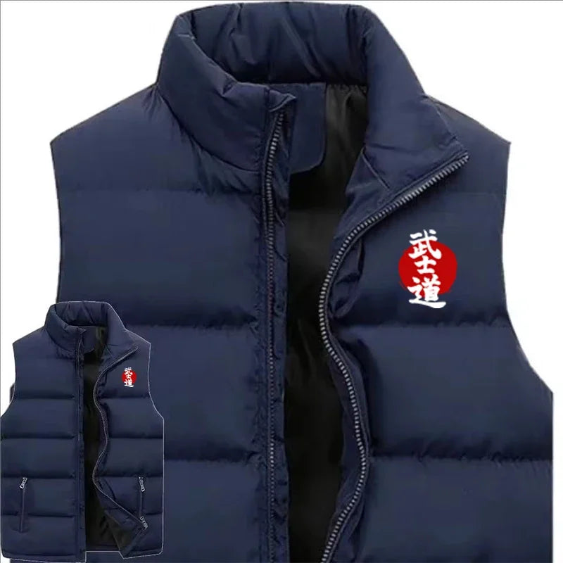 Men Bushido Casual Jacket Vest Coat Autumn Winter Men Fashion Sports Mandarin Collar Sleeveless Zipper Jacket Vest Coat