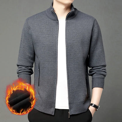 Premium Thick Korean Fleece Warm New Brand Casual Fashion Stand Collar Men Zipper Jacket Slim Fit Autumn Winter Coats