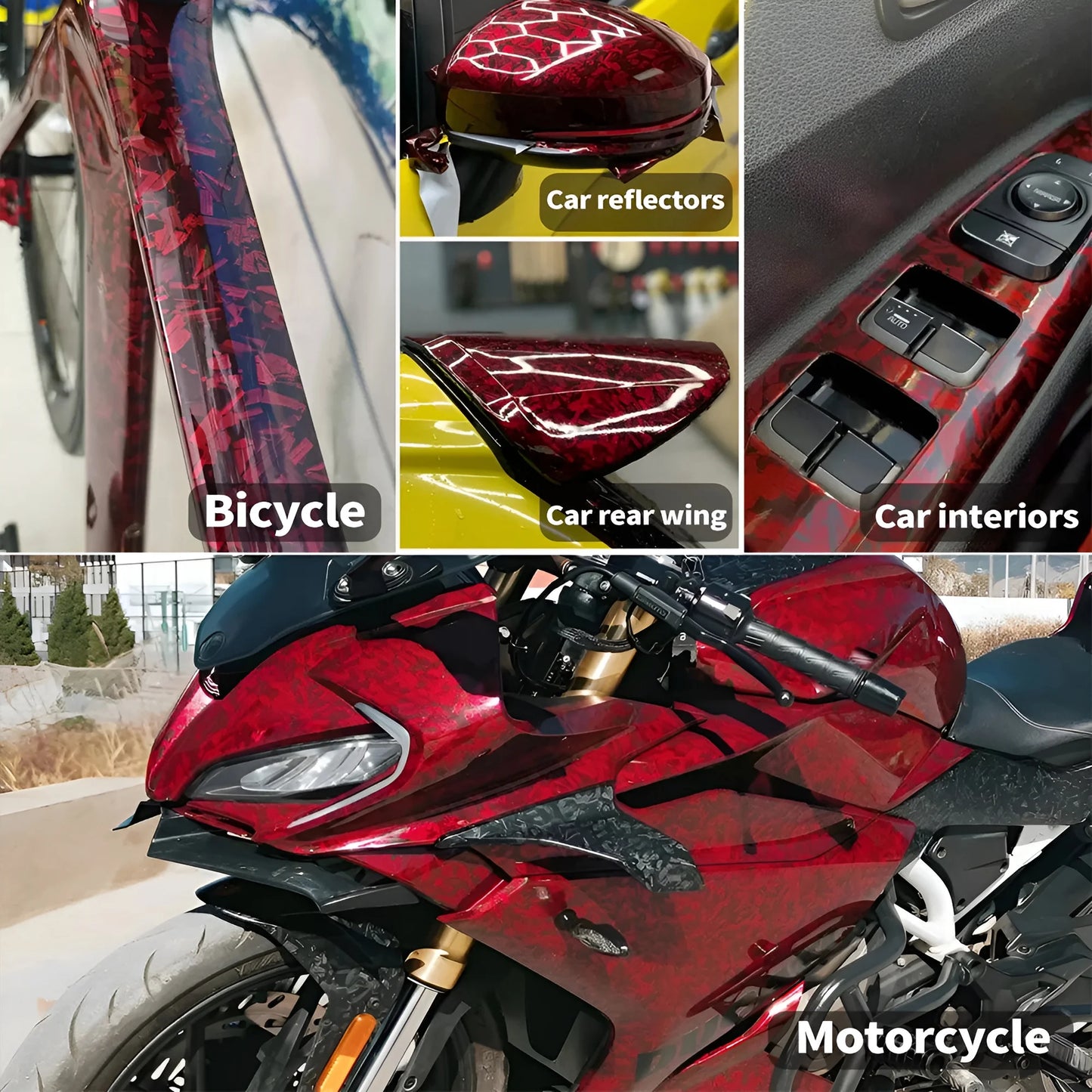 Glossy Carbon Fiber Red Film Car Body Film Vinyl Wrap Air-release Forged Carbon Fiber Red Self Adhesive Stickers Car Accessories