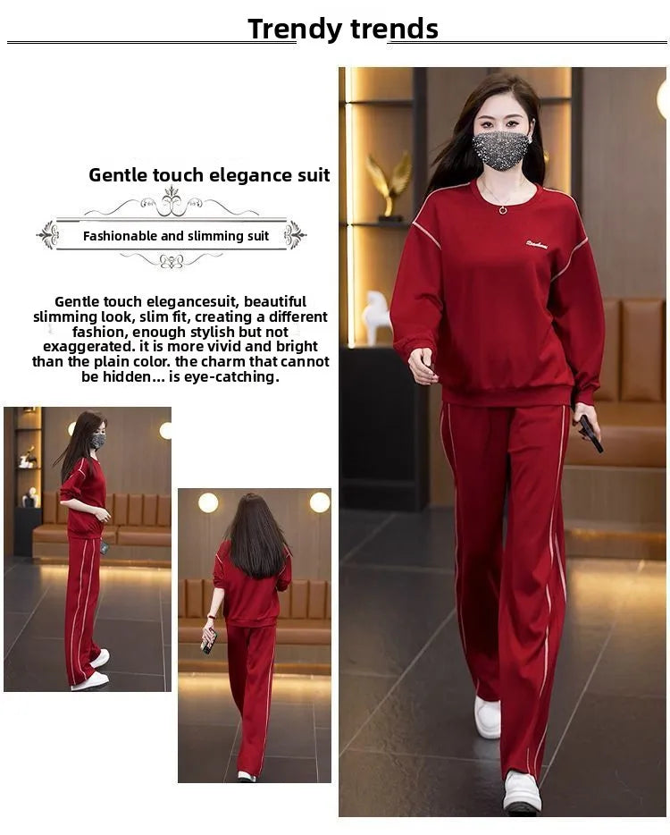 Ladies Large Size Cotton Embroidered Sportswear Set Casual Long Pants Two-Piece Fashionable Outfit for plus Size Women