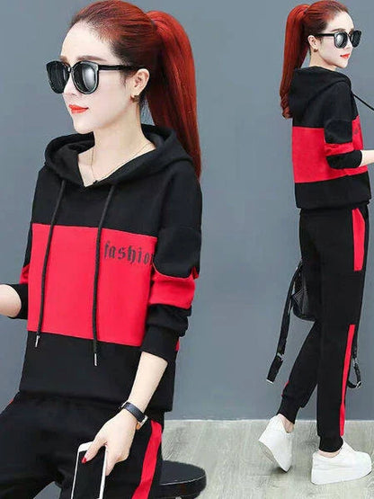 Loose Casual Women's Sportswear Set Fashionable Mom's Spring Autumn Outfit Two-Piece Suit Korean Style High Waist Long Pants