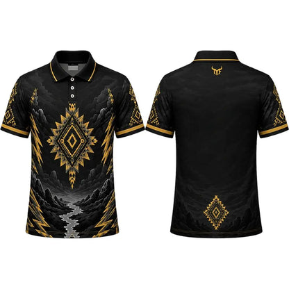 New Men's Western Mountain Ethnic Style Casual Printed Polo Shirt Quick Dry Sport Golf Shirt Summer Casual Breathable Lapel Tops
