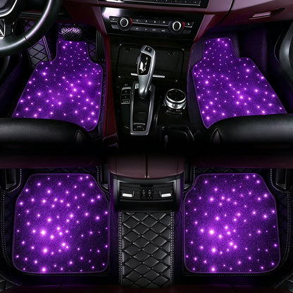 4pcs Starlight LED Car Floor Mats, App Control Washable Fiber Optic Lights Universal Automotive Decoration Atmosphere Light