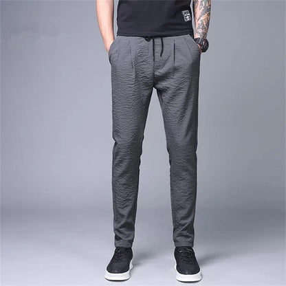 Ice Silk Ultra-Thin Straight Leg Long Pants for Men Summer Workwear Resistant to Wear And Dirt Low Waist Loose Fit Black