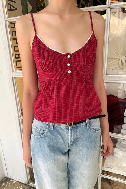 Brandy Melville Pure Cotton Three-Button Base Layer Vest Sweet Style V-Neck Sleeveless Tank Top for Women Spring Summer