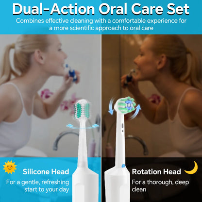 2in1 Rotating & Sonic Dual Modes Rechargeable Electric Toothbrush - 6 Heads, 3 Modes & Timer, Compatible with Oral B Brush Head