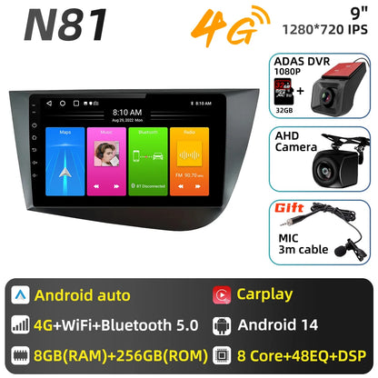 Carplay For Seat Leon 2 MK 2 2005 - 2012 Car Radio Car Multimedia Player Android Auto GPS Navigation Head Unit Stereo 2 Din 4G