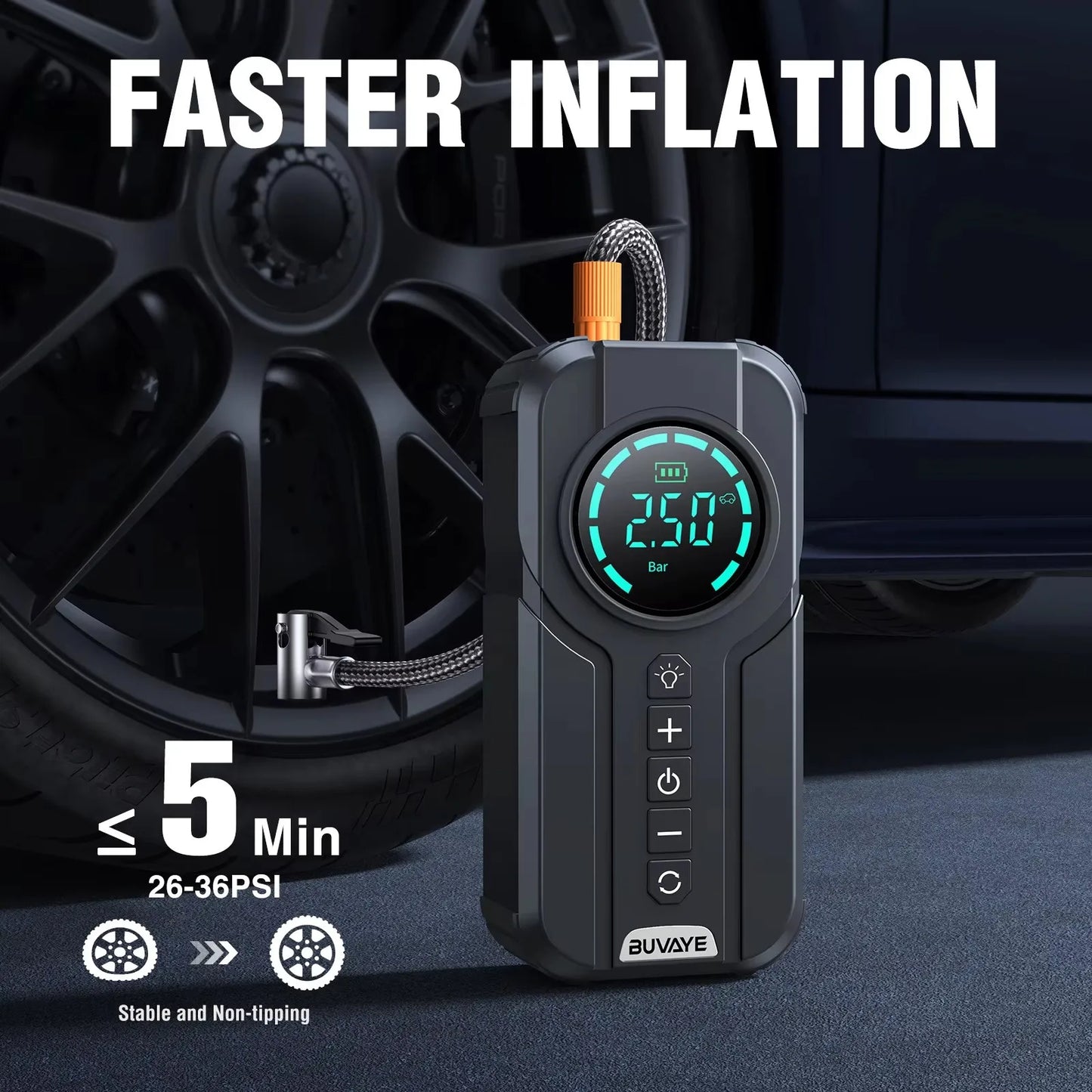 BUVAYE 4 In 1 Car Battery starter power bank,Booster Car Battery Powerbank,150PSI Air Pump 12V Jump Starter